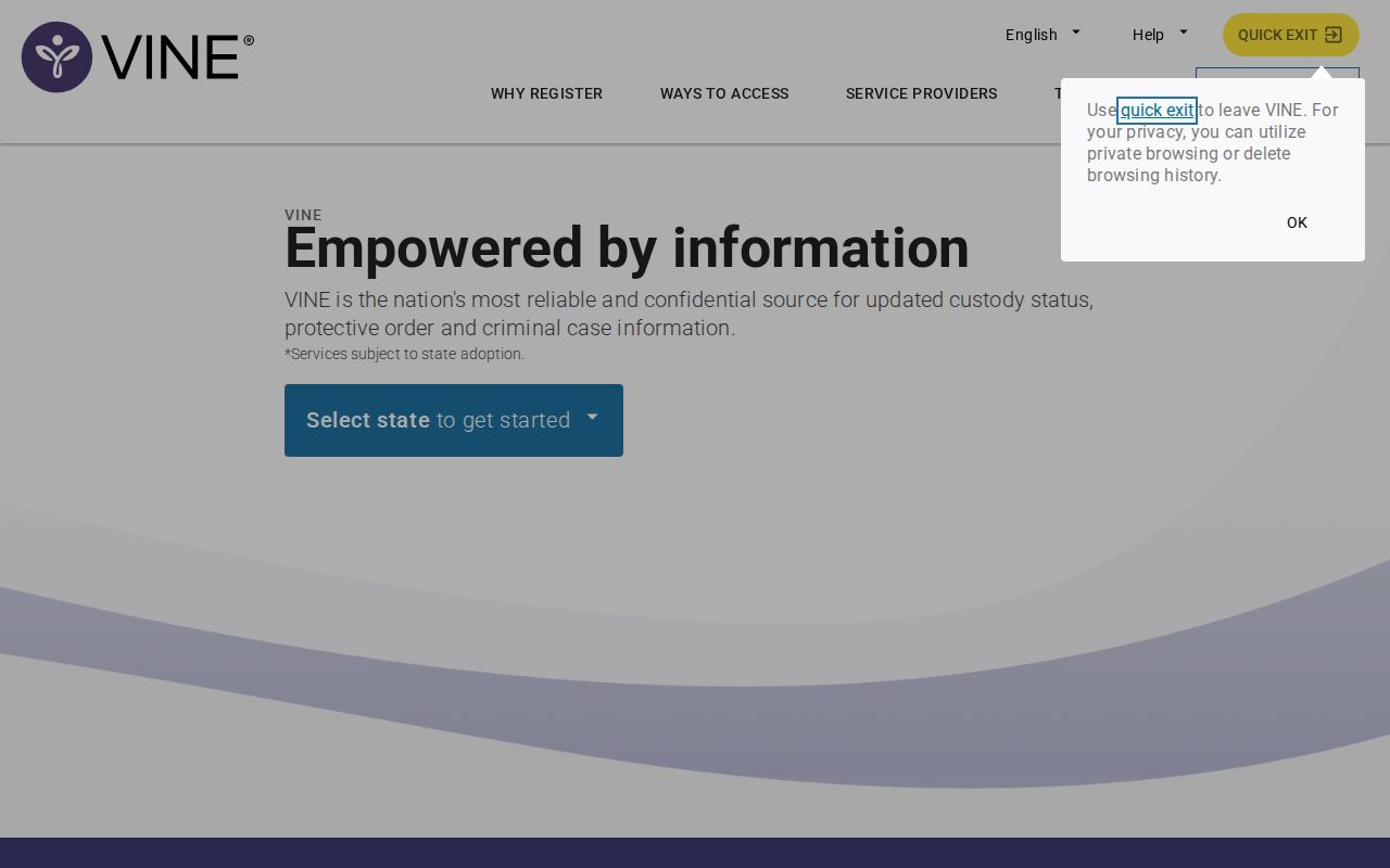 Official VINELink custody search interface for Arkansas