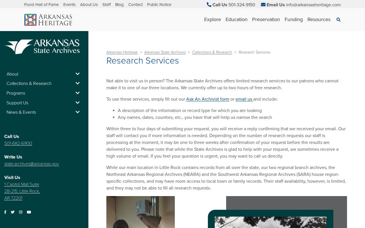 Arkansas State Archives research request instructions