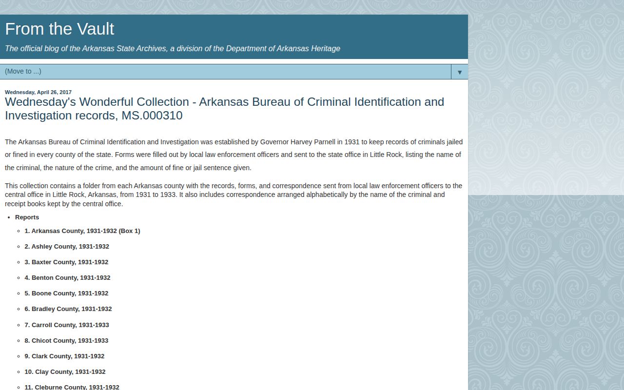 Arkansas State Archives note on historic Cleveland County records